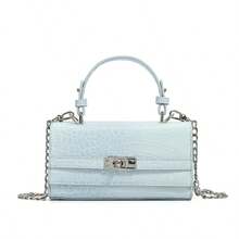 Small Women's PU Leather Crossbody Bag, Mini Clutch Purse With Detachable Chain Strap For Evening, Wedding, Party - Màu xanh nhạt - Xem 9