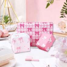 3/6pcs Golden And Pink Glitter Bows And Checkered Design Packaging Paper Elegant Girly Style For Birthdays, Baby Showers, Weddings, Valentine's - Multicolor - View 9