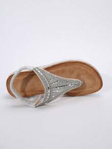 Elastic Fashion Rhinestones Bohemian Wedges Casual Roman Sandals - Silver - View 9