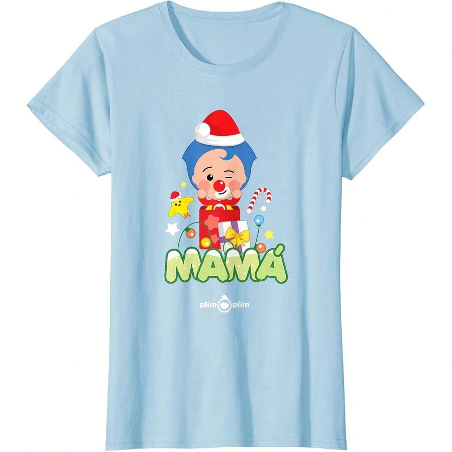 Plim Plim Christmas Mom - Sweet Day Illustration T-Shirt All Seasons,220g Pure Cotton Single-Sided Printed Crew Neck Short-Sleeved T-Shirt,Unisex Top,Base Layer - Color 5 - View 1
