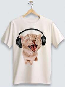 Streetgang  2 ao 16 anosCamiseta Gatinho de Fone Adulta Infantil Juvenil Oversized Urban Streetwear Algodão Premium Masculino Feminino Camisa Blusa Verão Varias Cores Rock - Branco - Visão 1