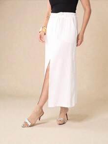 Marrante Midi Skirt With Tie And Front Slit - Modern Elegance COD 183 - trắng - Xem 3