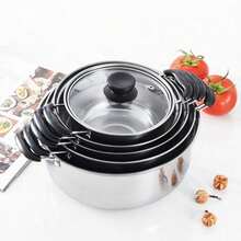 5PCS/Set Stainless Steel Saucepan Induction Cooking Pot Cooker Cookware Kitchen - Silver - View 2