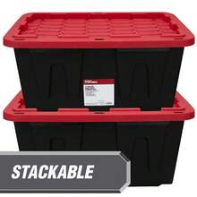 (Pack Of 4)  27 Gallon Large Storage Bin With Snap Lid, Black And Red, Heavy Duty Plastic Storage Container - 4 件裝 - 查看 5