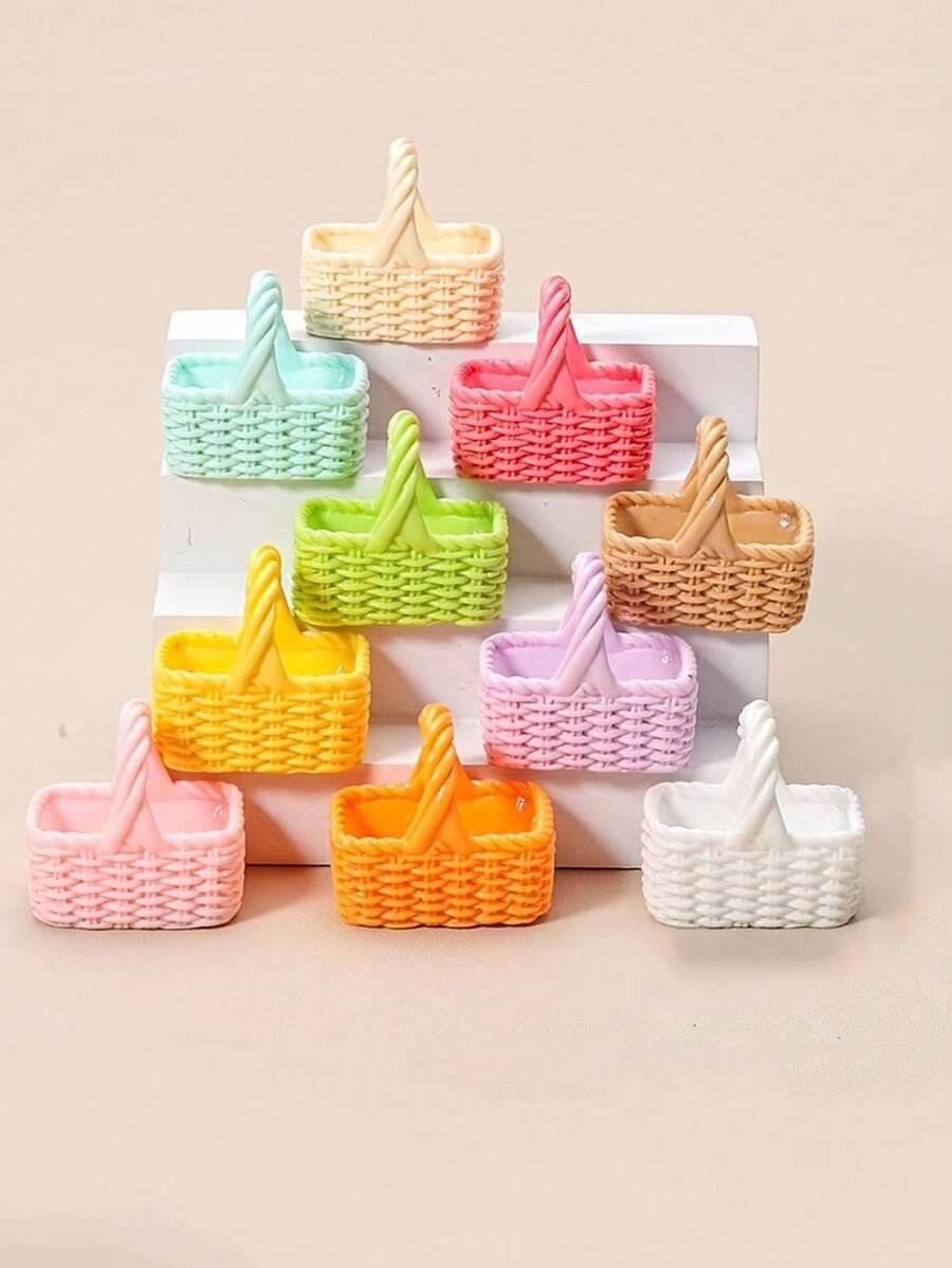 迷你复活节篮子家居装饰，艺术迷你篮子收藏品，树脂装饰配件，窗饰雕塑，适用于复活节、生日、复活节礼物、复活节彩蛋寻宝派对、复活节装饰、复活节彩蛋装饰、复活节派对礼品、篮子填充物和装饰、农场和其他场合 - 彩色 - 查看 1