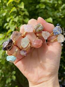 1/5/10/20 件天然原始水晶石可调节开口戒指，手工珠宝，优雅度假风格，独特礼物，不对称纹理（什锦宝石） - 彩色 - 查看 2