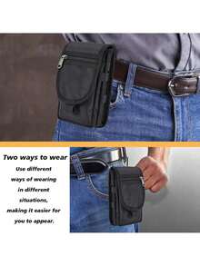 1PC Flip Up Large Screen Phone Bag, Casual Waist Bag, Pen Insertion Bag, Waist Hanging Bag - Black - View 6