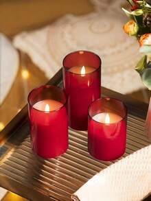 3-Pack - Red Flameless Christmas Candles, Battery Powered, With Remote Control, LED Flashing Flameless Candles, Suitable For Family Gatherings, Weddings, And Holiday Decorations. Sizes: 3 Inches In Diameter, 4 Inches, 5 Inches, And 6 Inches In Height. - Red - View 3