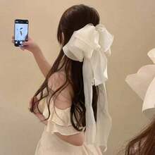 1pc French Vintage Sheer Mesh Bowknot Hair Clip With Long Streamers, Romantic Elegant Hair Accessory For Date Nights, Weddings & Special Occasions, Secure Grip Fairy-Style Design, Ideal Gift For Women/Girlfriend/Bestie On  US - 黑色 - 查看 5