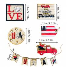 4th Of July Patriotic Wooden Tiered Tray Decor Set - Red White Blue Rustic Farmhouse Decor For Independence Day Memorial Day Home Table Porch Indoor Outdoor - B - 查看 7