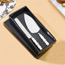 2pcs Pearl Ceramic Handle Stainless Steel Cake Server And Knife Set, Baking Tools, Pizza Spatula Pastry Scoop, Cake Cutter Tool, Suitable For Weddings, Birthdays, Parties - Perfect For Christmas, Thanksgiving, Father's Day, Mother's Day, Children's Day, Valentine's Day, Graduation Multifunctional Kitchen Utensils - 銀色蛋糕鏟 2 件裝 - 查看 4