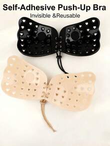 2pcs Heart Shaped Invisible Padded Bra, Heart Shaped Hollow Silicone Invisible Bra, Strapless Style, Suitable For Wedding Dress - Multicolor - View 3