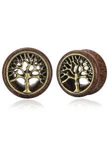 1对时尚复古波西米亚风耳扩，天然木质镂空镶嵌生命之树耳塞，男女通用穿刺饰品，适合日常、派对、节日佩戴 - 生命樹 - 查看 3