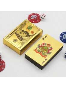 1/2 Sets Gold Foil Poker Cards, Waterproof Plastic Texas Holdem Poker Deck, Adult Party Game, No Additional Components, For Ages 14+, Gold Standard Version - Gold - View 5