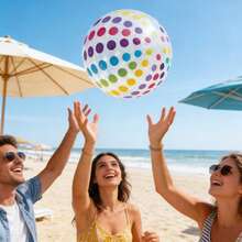 Polka Dot & Striped Inflatable Beach Ball, Made Of Durable PVC, Water Play Ball | Colorful Striped Ball | Outdoor Swimming Pool Ball, Suitable For Swimming Pool And Beach Party Decoration, Essential For Outdoor Water Activities, Summer Essentials - Multicolor - View 5