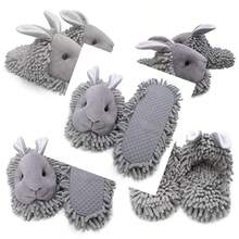 ofoot Pantuflas cálidas y peludas para mujer zapatos de animales lindos antideslizantes suela de goma impermeable overol conejo koala zorro búho gato león conejo gorila - Conejo gris. - Ver 1
