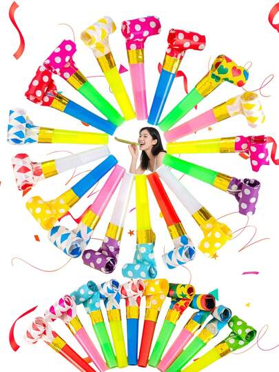 10/100个派对龙哨，彩色噪音制造器，生日派对气氛道具，长鼻哨，新年/情人节礼物，生日派对用品，派对礼品玩具，欢呼道具，吹奏喇叭，让您的生日派对难忘！