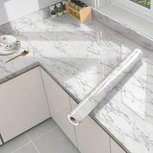 1 Roll Deep White Marble Pattern Contact Paper - Self-Adhesive Removable Waterproof Grease-Proof Wallpaper, Suitable For Kitchen Countertops, Bathroom, Random Splicing - Multicolor - View 1