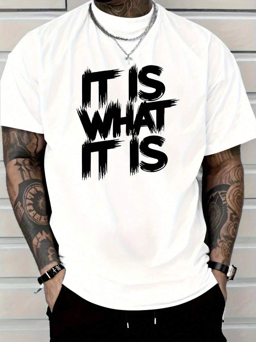 Camiseta de hombre con estampado rojo - Casual de manga corta y cuello redondo, estampado llamativo, cómoda para todas las estaciones y lavable a máquina, top de ajuste sencillo - Blanco - Ver 1