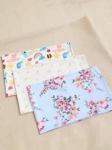 momscare 3件套婴儿襁褓毯，柔软舒适面料，饰有玫瑰花和兔子图案，新生儿医院护理巾 - 彩色 - 查看 10