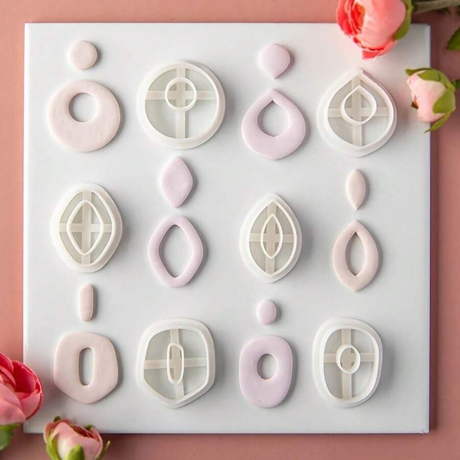 Minimalist Geometric Polymer Clay Cutters Set – Kawaii Teardrop, Oval & Rhombus Shapes, Boho Chic Craft Essentials For DIY Earrings, Modern Jewelry Charms & Unique Gifts - White - View 1