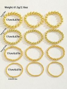 12 Stücke/Set Boho Bohemian Stil Mode beliebte goldene Perlen Armbänder elastische Armbänder für Kinder Mädchen als täglichen Schmuck Accessoire Geschenk - Gold - Übersicht 6