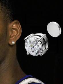 不锈钢磁性耳钉，男士夹式耳环，男女通用免耳洞磁性耳钉，镶嵌立方氧化锆/钻石，男女皆宜（无需耳洞）。 - 耳夾 - 查看 1