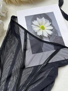 Sexy Halter Neck, Backless, See-Through, One-Piece Pantyhose With Metallic Embellishments, Slim-Fitting And Sexy Bodysuit - Black - View 12