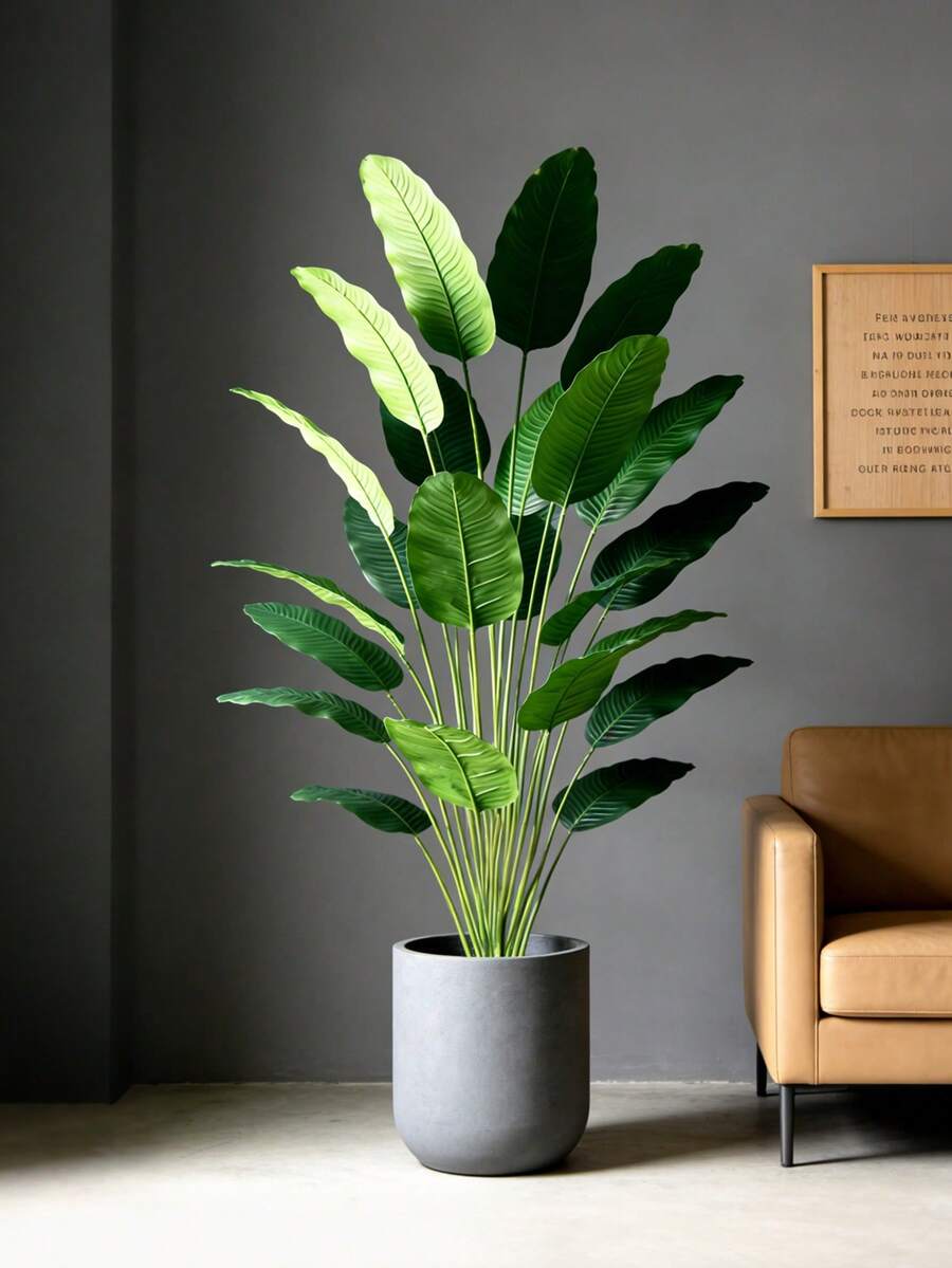 ورقة نبات الجنة الاصطناعية الكبيرة 85-115 سم، ورقة موز صناعية استوائية، ورقة نبات نخيل بلاستيكية كبيرة الحجم، أوراق شجر واقعية لديكور المنزل والحديقة، لا تشمل الأصيص، قطعة واحدة، مناسبة لعيد الحب، عيد الميلاد، حفل التخرج - أخضر - مشاهدة 1