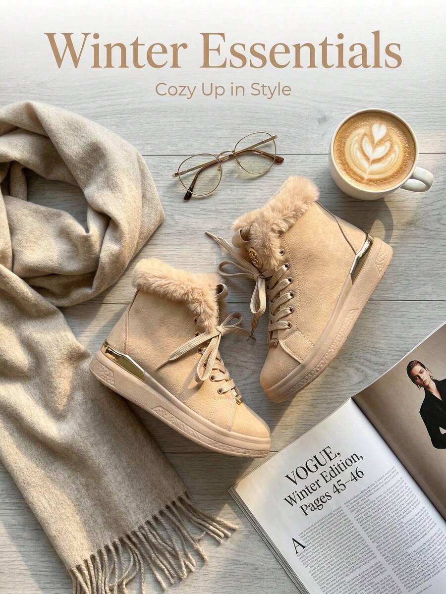 Autumn/Winter Fashion Casual Platform Snow Boots With Fur Ankle Boots - Khaki - View 1