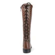Women's Elegant Riding Boot, High Shaft, Lace-Up, Side Zipper, Soft And Comfortable, New Winter Collection - Rust Brown - View 8