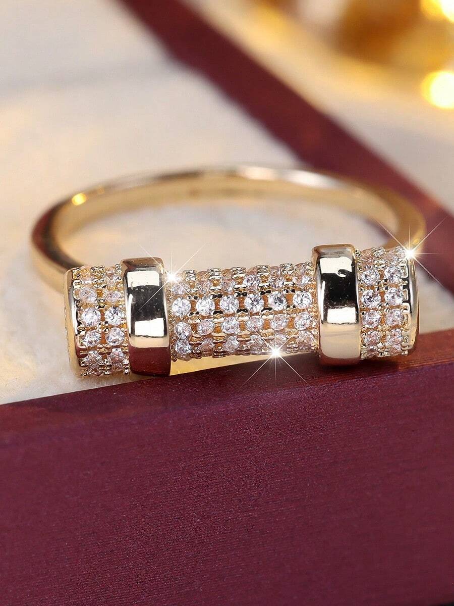 1枚时尚独特设计的哑铃形全镶锆石戒指，适合日常佩戴 - 戒指 - 查看 1