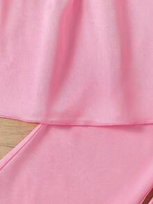 2pcs Girls 4-7Y Outfit, Delicate Ruffle Trim Sleeveless Top, Flared Leg Cropped Pants With Ruffle Hem, Suitable For Beach, Family Gathering, Daily Wear - Pink - View 5