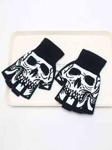 1 双男女通用秋冬发光骷髅爪手套，朋克风指关节骨指套手套，适合万圣节庆祝活动和日常佩戴 - ST10 - 查看 14
