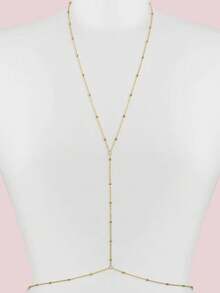 1pc Beaded Criss-Cross Body Chain, Sexy Fashion Versatile Personalized Party Holiday Daily Wear Gift (Handmade, 1-3cm Tolerance) - Golden Beads - View 5