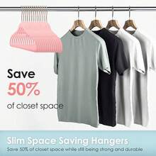 50pcs Flocked, Non-Slip, Traceless 3-In-1 Clothes Hanger, High-End Wardrobe Organizer Flocked Clothes Hanger, Special Non-Slip Hanger For Lightweight Fabrics, High-End Clothing Store Flocked Display Hanger, Wardrobe Organizer Hanger, High-End Wardrobe-Specific Hanger, Solves The Problem Of Clothes Bunching Up On The Shoulders Wardrobe Organizer Set - 50pcs粉紅色衣架 - 查看 7