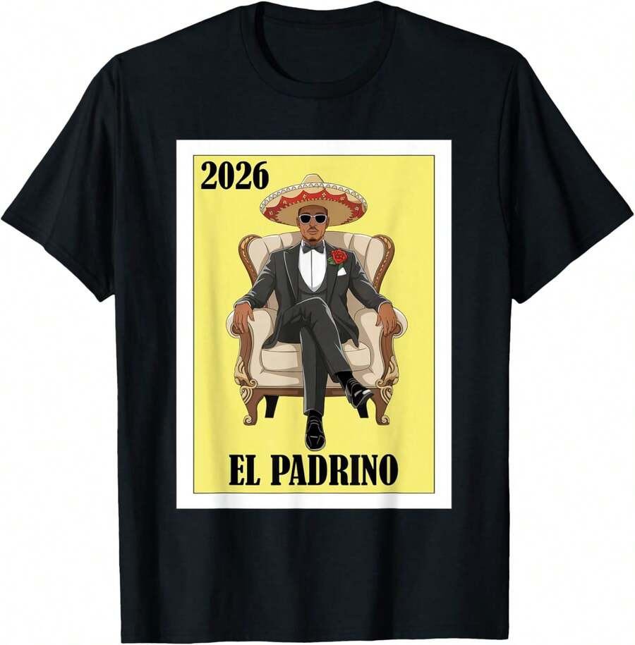 1Pc Camiseta Divertida de  Mexicano Propuesta de Padrino 2026 Camiseta para Mujeres, Camiseta para Hombres, Estilo Unisex, Camiseta Deportiva, Camiseta de Fiesta, Camiseta de Regalo, Talla S-4XL, 100% algodón, Negra