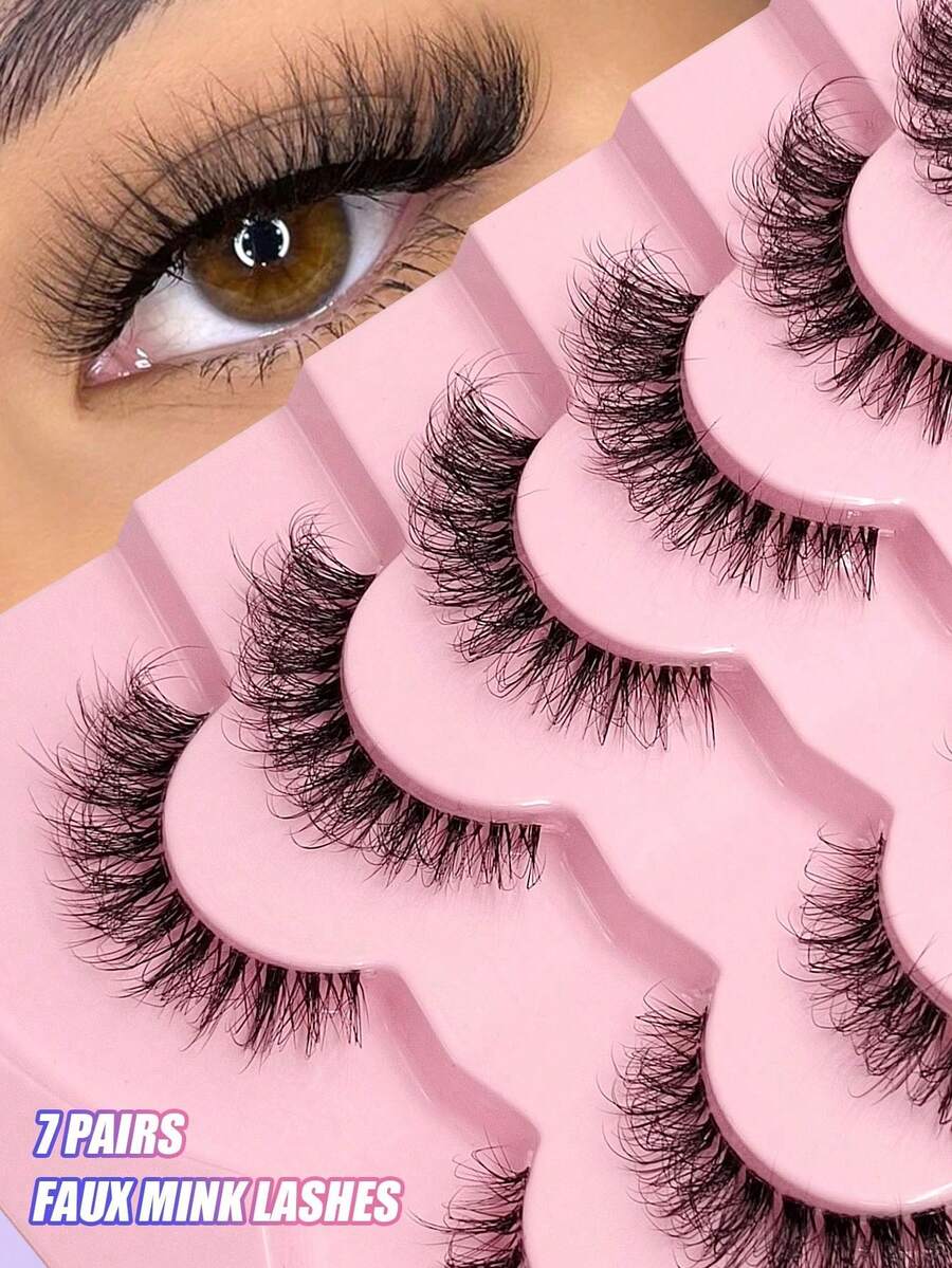 Asiteo 7 Pairs Natural Fluffy Clear Band False Eyelashes Soft Natural Realistic Manga Eyelash Extension Makeup Faux Mink Lashes - Black - View 1