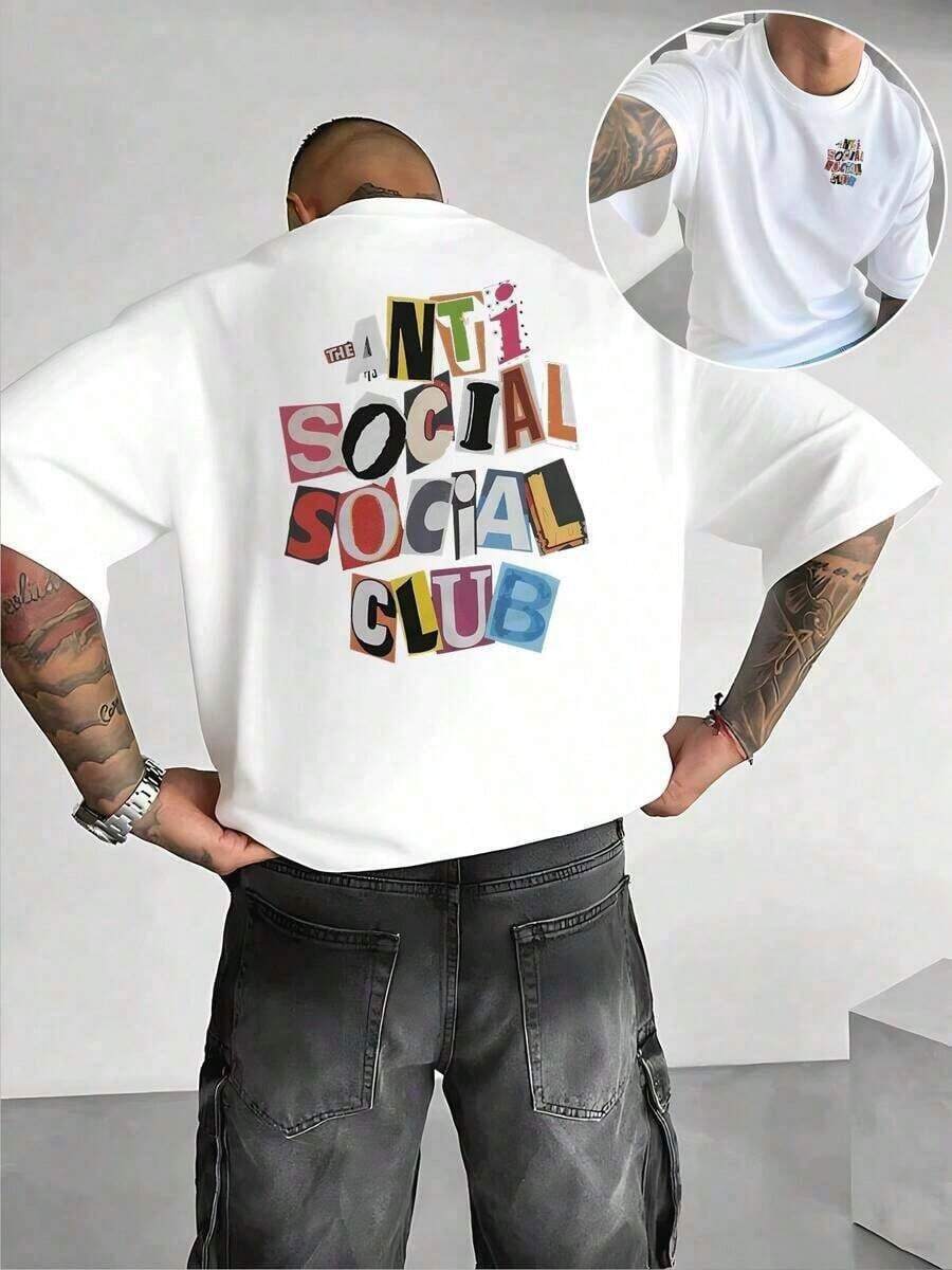 Men's Double-Sided Printed T-Shirt Colorful Anti Social Club Pattern, Comfortable, Stylish For Unisex Oversized T Shirts Unisex Graphic Tee - 白色 - 查看 1