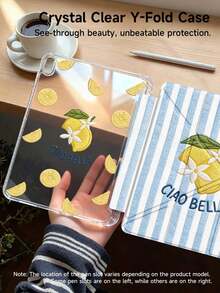 植物刺绣条纹柠檬图案平板电脑保护套,兼容 Air 11 英寸 M3 2025 / M2 2024、Air 第五代 2022、(A16) 11 英寸第十一代 2025,兼容三星 Galaxy Tab、Kindle Paperwhite 第十二代 2024,透明背壳,时尚图案保护套,支持自动睡眠/唤醒功能,气囊保护,适合作为礼物和办公用品。 - 彩色 - 查看 2