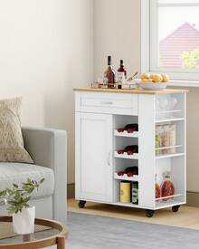 Hzuaneri Serving Trolley With 3-Tier Wine Rack, Kitchen Trolley With Wheels, 3-Tier Storage Shelf, Wine Rack, For Kitchen, Living Rooms And Dining Rooms & Outdoor Use, 68 * 86 * 40 Cm - White - View 6