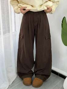 DAZY Women's Casual Loose Wide Leg Flare Jeans - Coffee Brown - View 3