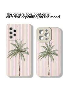 Striped Palm Tree Painted Anti-Drop Perforated Beige Minimalist Protective Phone Case Compatible With IPhone 17/17 Pro, 16/15 XR/7/8, 16 Pro Max, 13/14/11/12 Pro Max, Galaxy, Redmi 10/9/Note 9/12C/Note 11 Pro/Note 8 Pro/9C/9A - Multicolor - View 5