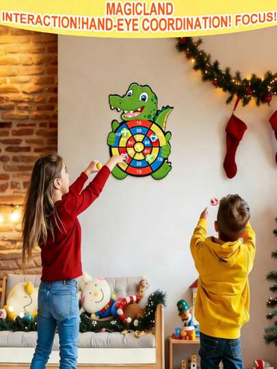 Large Double-Sided Dart Board For Kids, A Fun Party Game Toy With Sticky Balls And Darts! Includes 8 Sticky Balls For Kids' Ball Games, Suitable For Indoor/Outdoor/Garden/Board Games And Fun Party Activities. Perfect Birthday Gift For Boys And Girls Aged 3-12, Also Great For Christmas And Halloween!
