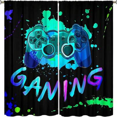 مجموعة ستارتين مطبوعة بتصميم وحدة ألعاب أنيقة - تصميم جيب للتعليق السهل، مثالية لديكور غرفة النوم والمكتب والمطبخ وغرفة المعيشة