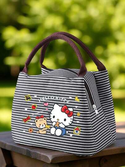 SANRIO [Bolsa de almuerzo de ] Bolsa de almuerzo aislada con estampado de - 1 pieza Bolsa térmica de almuerzo con asas, a prueba de fugas y lavable, diseño de personaje vibrante - Perfecto para la escuela, la oficina o picnics, interior forrado de poliéster, cierre con cremallera, bolsa refrigeradora de diseño alegre Bolsa de almuerzo impermeable de gran capacidad para exteriores, picnic, bolsa de almuerzo para mujeres, útiles escolares, artículos esenciales para acampar
