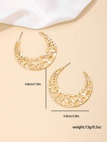 2只波西米亚新月形耳环，镂空金属金色设计，女士月亮耳环，适合日常、度假、旅行、休闲假日佩戴，星月系列节日饰品 - 金黃色 - 查看 3