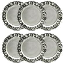 6 platos de servir de plástico con textura, de 13 pulgadas, con borde en relieve, en color plateado antiguo, para decoración de mesa, fiestas, bodas y días festivos - FD02S - Ver 7
