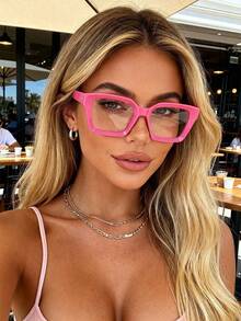 1 Pair Women's Casual Plastic Square Frame Transparent Glasses, Suitable For Daily Walking, Back To School, Reading, Office And Other Occasions, Can Be Used As A Fashion Accessory. - 1 viên nén màu hồng trắng hoa hồng - Xem 6