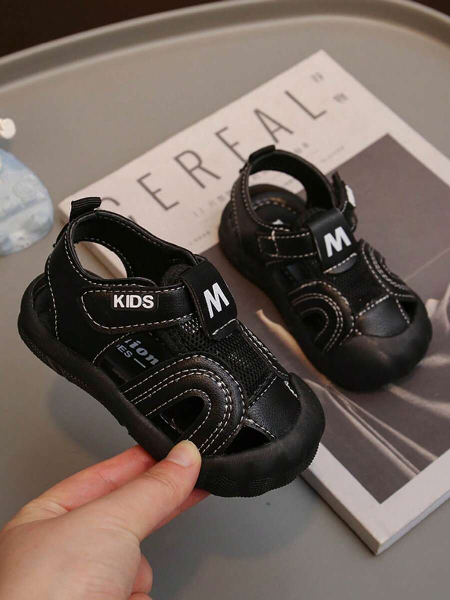 儿童凉鞋 新款夏季女童凉鞋 舒适轻便软底婴儿凉鞋 男童平底沙滩鞋 - 黑色 - 查看 1